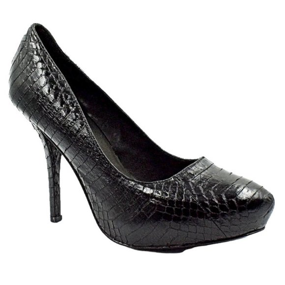 Elizabeth and James "Mazi" Black Snake Skin Platform Heels - Picture 4 of 13